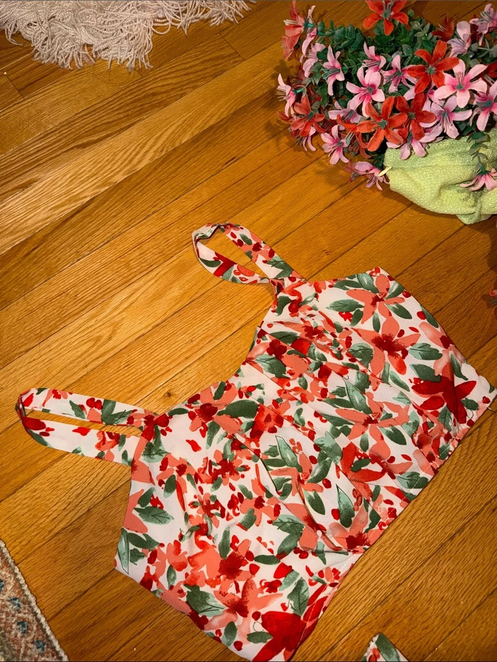 Hot & Delicious Coral & Green Floral Crop Top and Shorts Set
